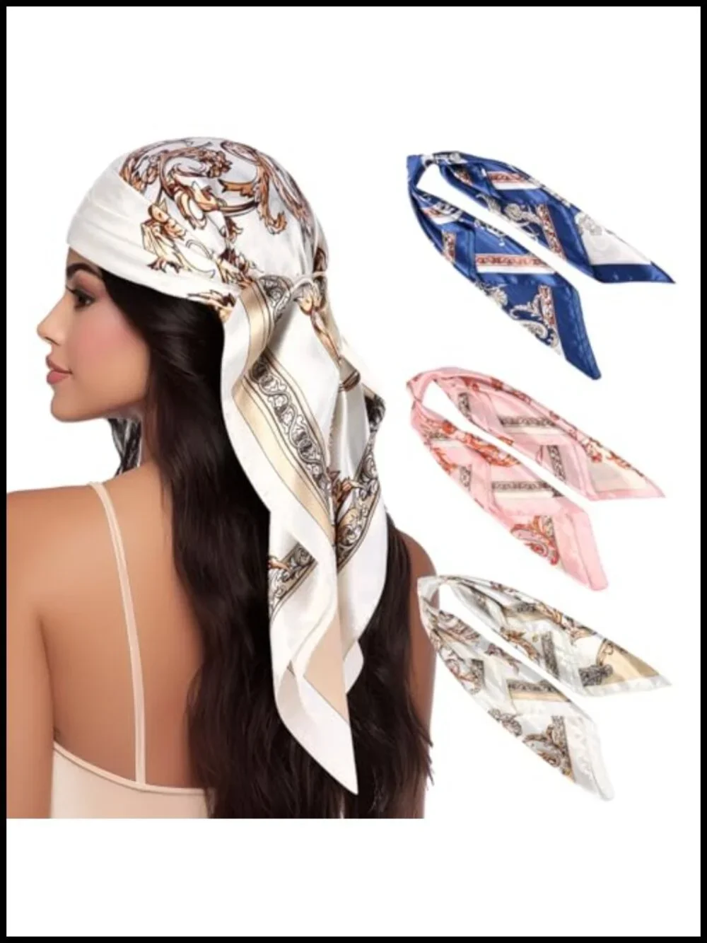 3 Pcs Silk Like Large Square Hair Scarves for Women 35 Inch Head Wraps Bandanas